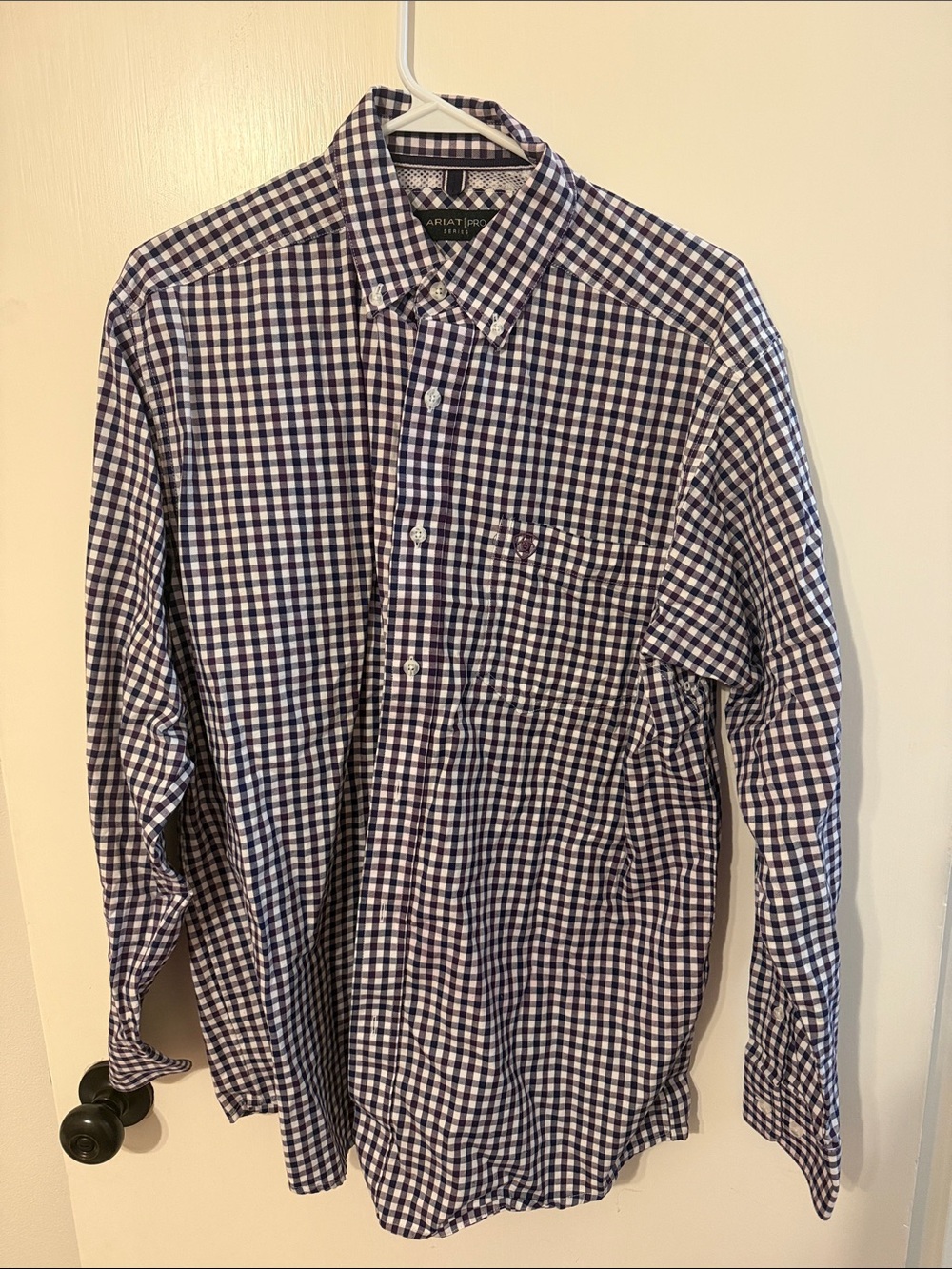 Ariat Pro Series Men's Purple and White Gingham Button-Down Shirt